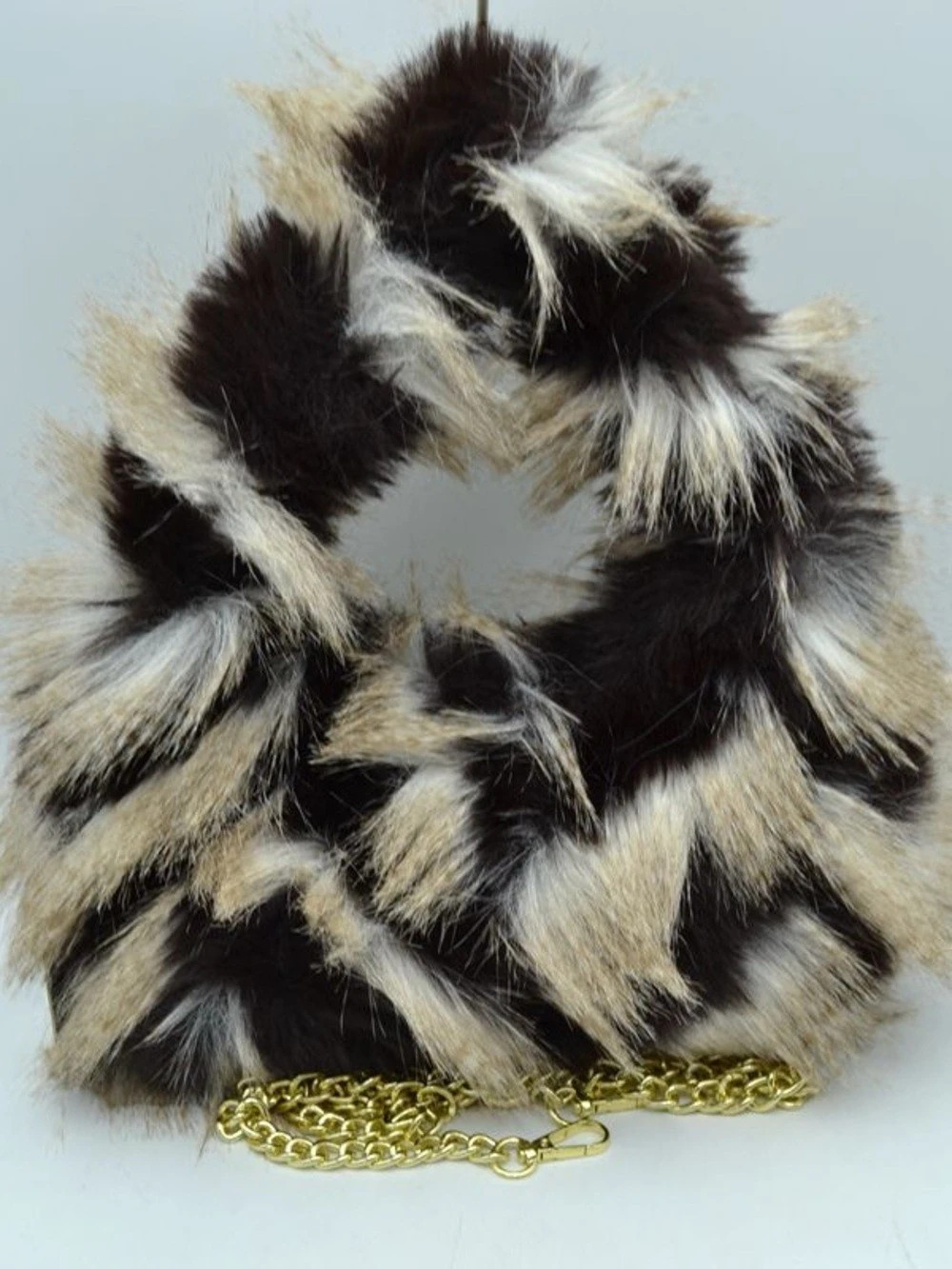 Faux Fur Shoulder Bag in Black & Cream, 1 IN STOCK!